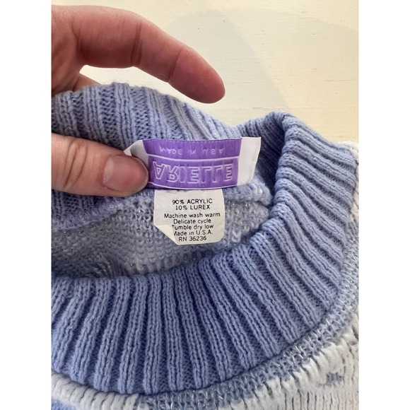 Vtg Arielle Woman's Floral Geometric Cottagecore Purple White Glitter Sweater - Picture 3 of 4